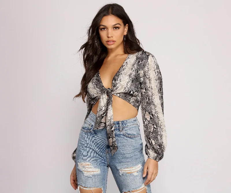 Weekend Specials to Love Chic Satin Snake Print Crop Top