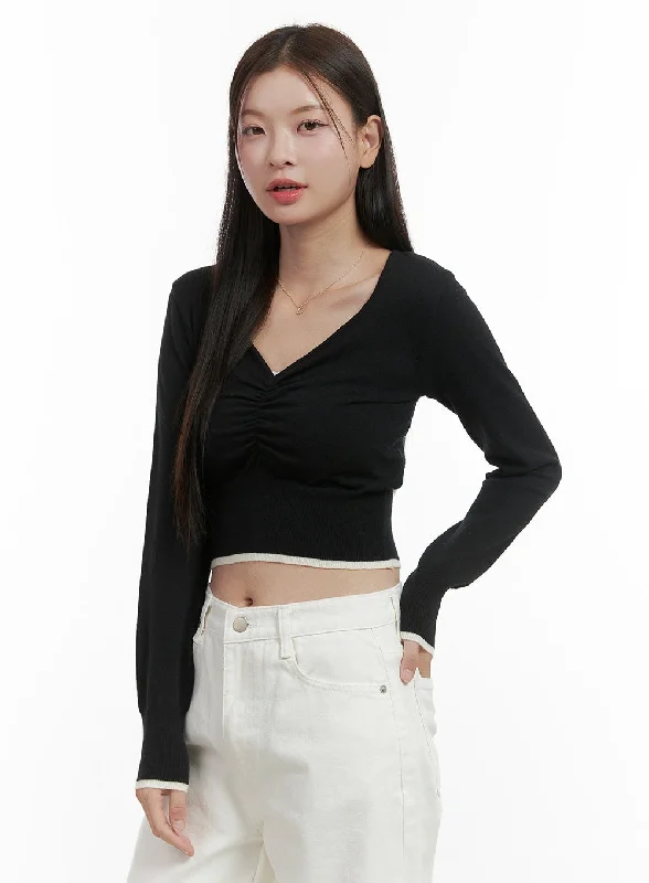 Hot Buy Slim Fit V-Neck Crop Knit Top OO416