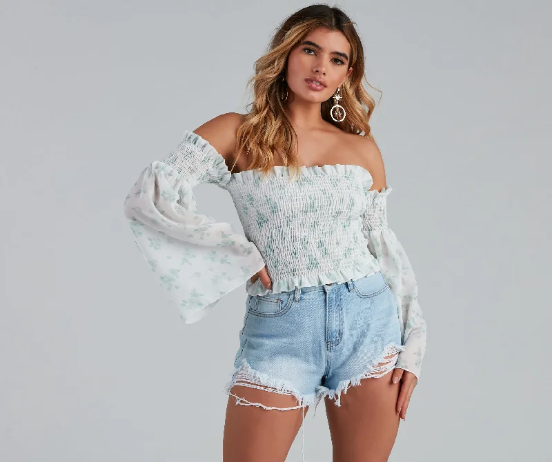 Great Deal Radar On Florals Smocked Crop Top
