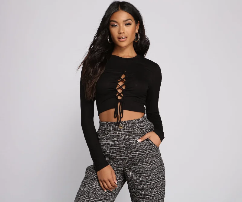Shop Now Lace-Up Jersey Knit Crop Top