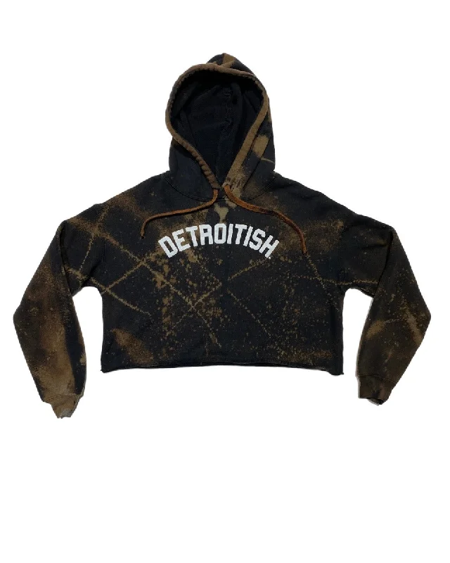 Can't Resist Ink Detroit - Detroitish Reverse Dyed Fleece Crop Hoodie - Black