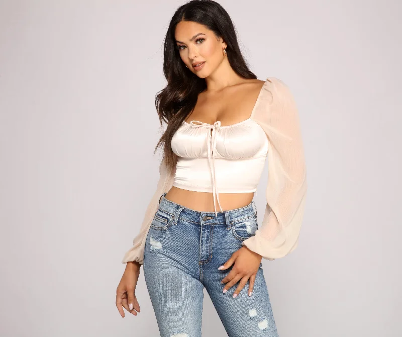Weekend Shopping Made Better Stylish Sweetheart Satin Crop Top
