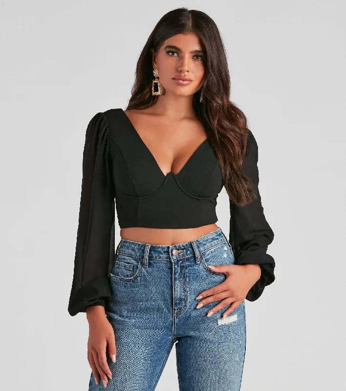 Sale Event Chic Look Chiffon Sleeve Crop Top