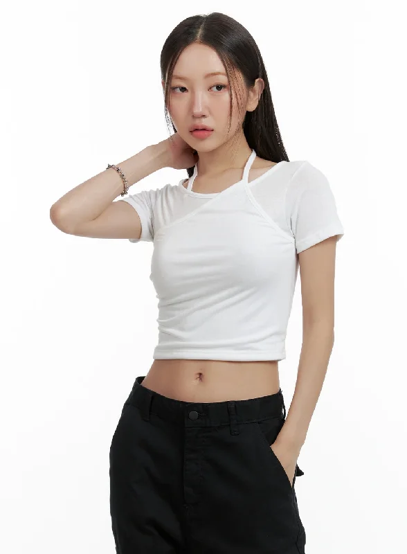 Deal Alert Layered Halter Neck Crop Top OL401