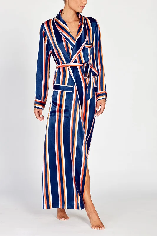 Weekend Offers That Impress Ainsley Classic Long Navy Striped Silk Robe