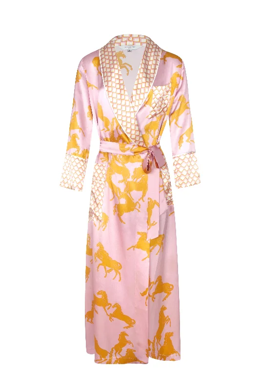 Weekend Savings Fiesta Ainsley Long Silk Robe - Camargue Pink Horse Print