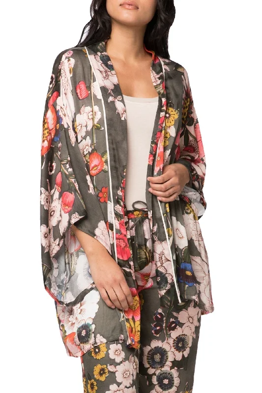 Weekend Bargains to Sizzle Bloom Baby Printed Kimono in Olive | Loungerie