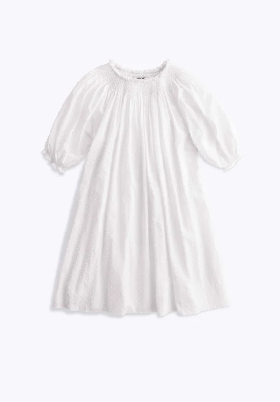 Weekend Bargains Just for You Eva Short Smocked Dress in White Swiss Dot
