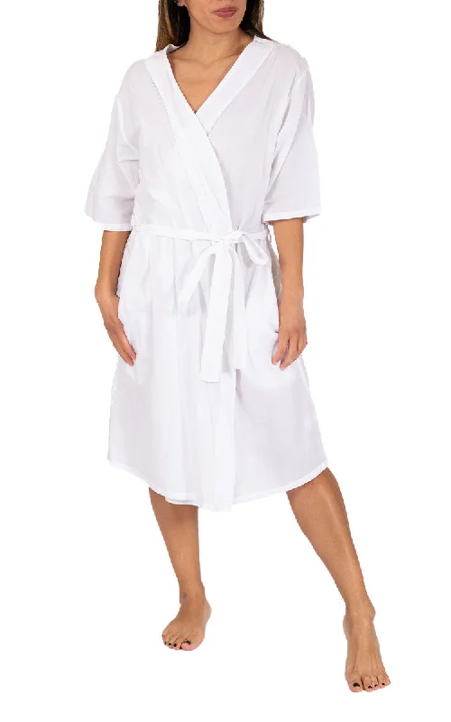 Weekend Savings Galore French Country 100% Cotton Robe with 3/4 Sleeve in White FCJ179 SALE