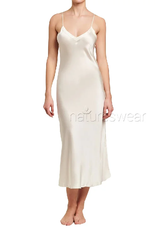 Overstock Clearance Ginia 100% Silk Nightgown with V Neck In Creme 9617