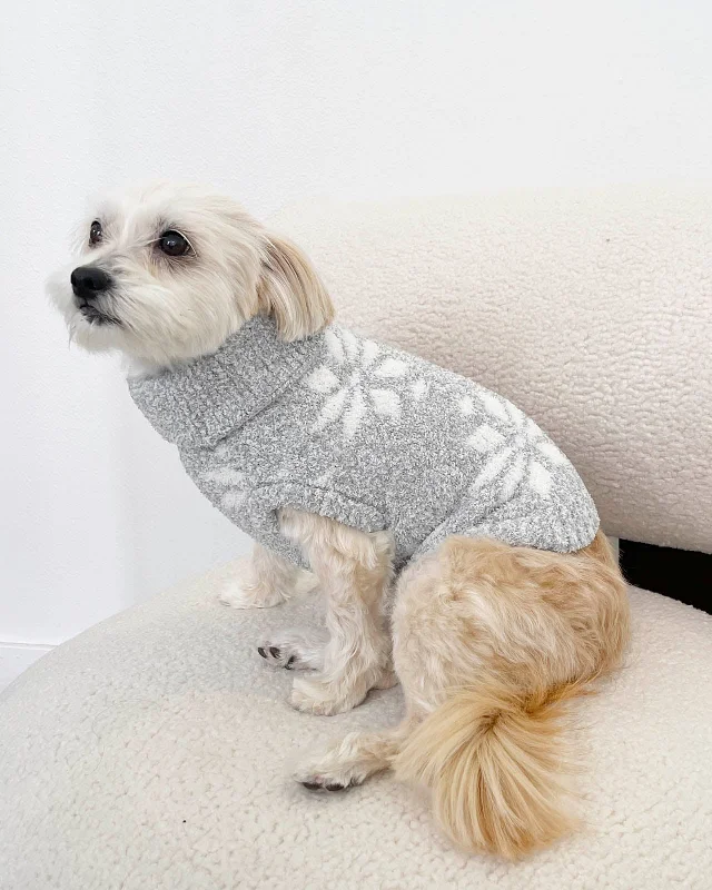 Weekend Bargains to Love Grey Snowflake Fuzzy Pet Sweater