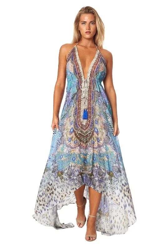 Closeout Deal Halter Neck Backless Resort Dresses For Women