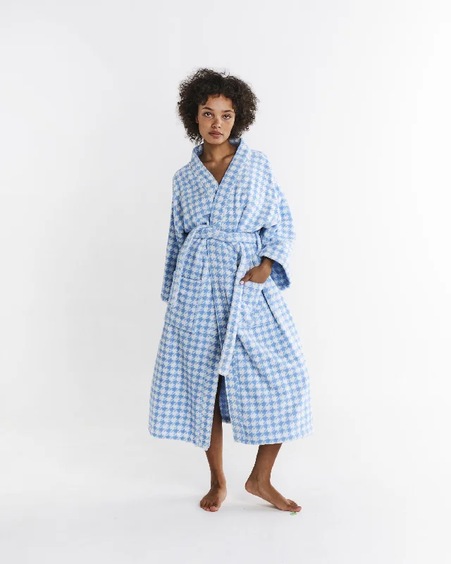 Weekend Discounts to Enjoy Houndstooth Blue Terry Bath Robe