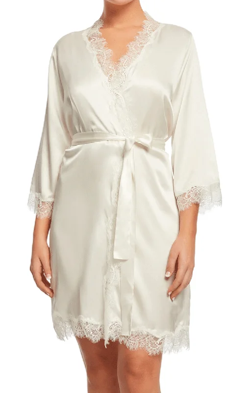 Weekend Specials to Grab Sainted Sisters 100% Silk Robe with Lace in Ivory L65002