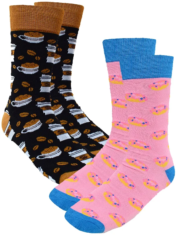 Unbeatable Prices Coffee & Doughnuts 2 Pack Mens Novelty Crazy Dress Crew Socks