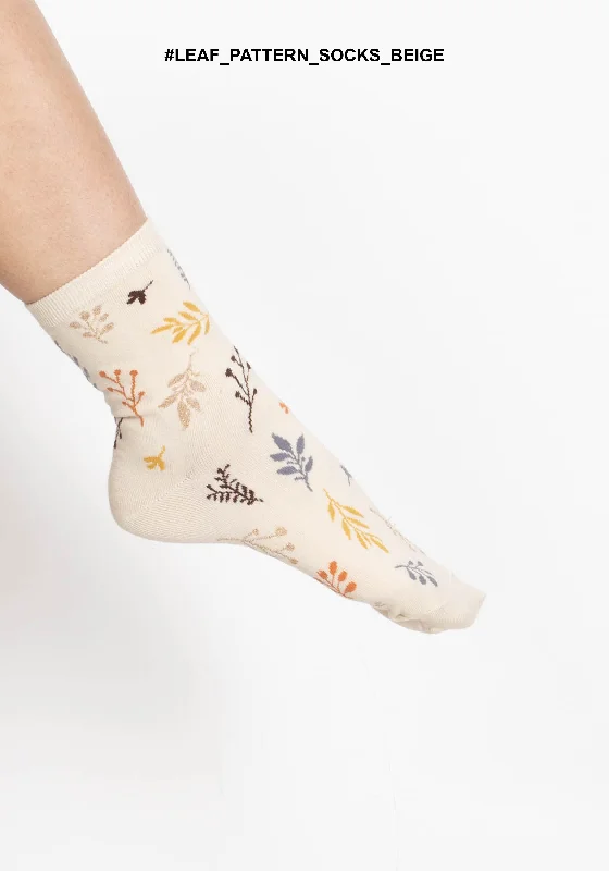 Weekend Offers That Please Leaf Pattern Socks Beige