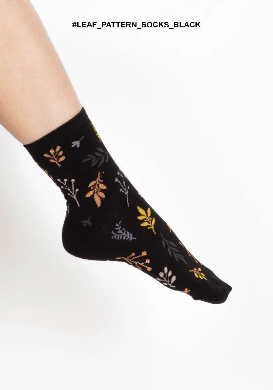 Weekend Specials to Grab Leaf Pattern Socks Black
