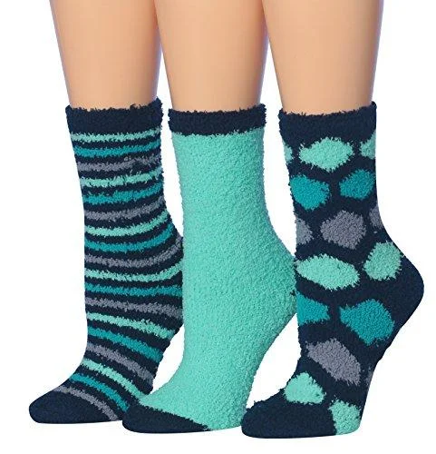 Discount Mania Tipi Toe Women's 3-Pairs Winter Snoflakes Anti-Skid Soft Fuzzy Crew Winter Socks