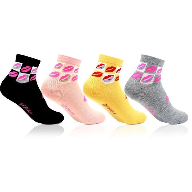 Weekend Savings Spectacular Women Ankle Length Fashion Bold Socks (Lips Print)- Pack of 4