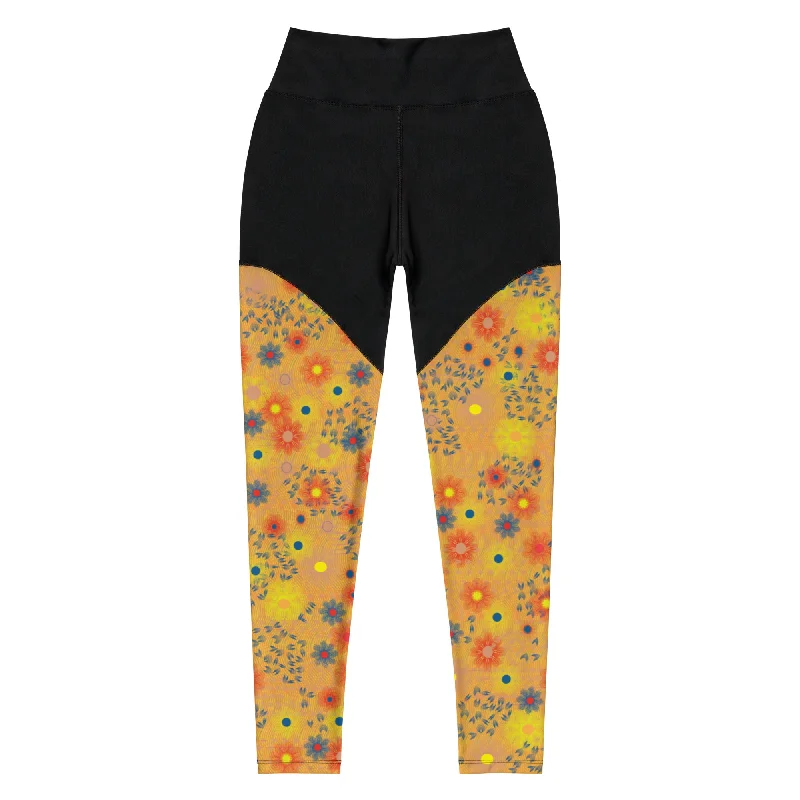 Instant Savings Arc Sereis- Yellow Floral Sports Leggings