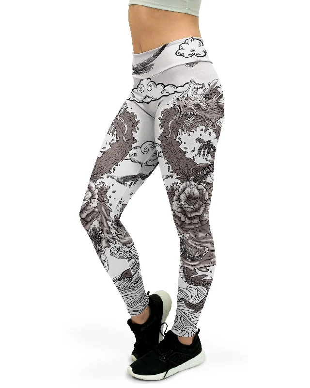 Weekend Bargains to Relish B&W Tattooed Dragon Yoga Pants