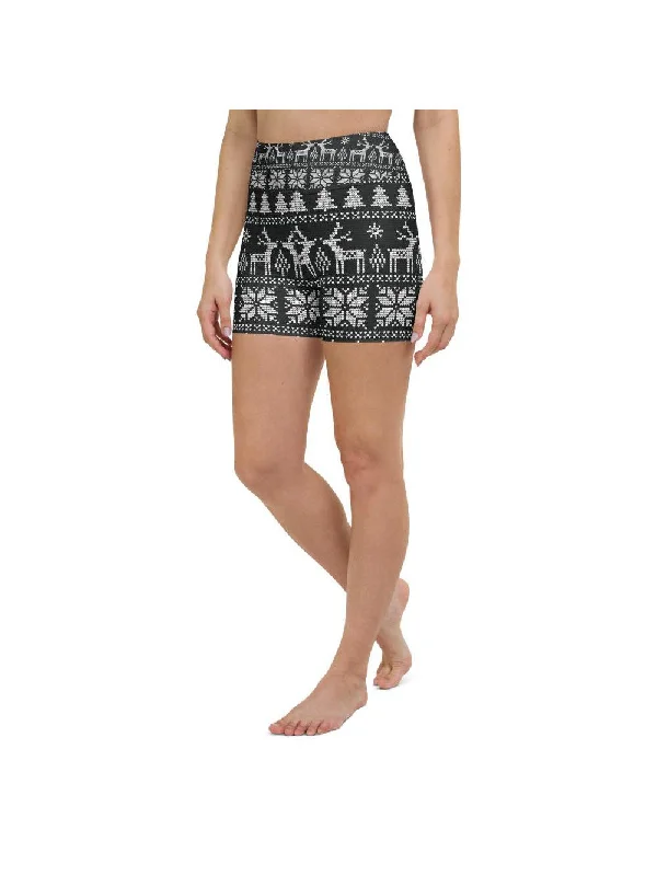 Deep Savings B&W Ugly Christmas Yoga Shorts