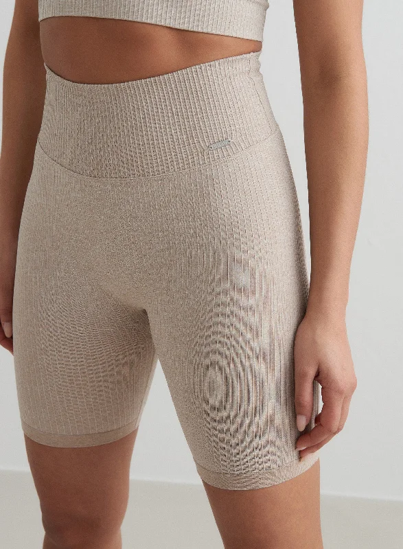 Weekend Wonders Await! Beige Ribbed Seamless Biker Shorts