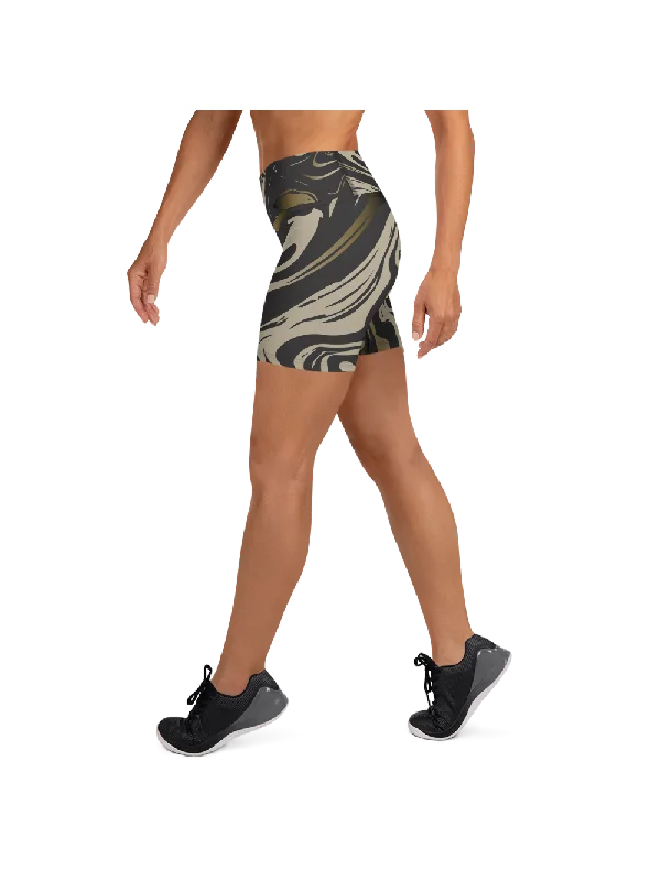 Can't Resist Black and Gold Marble Yoga Shorts
