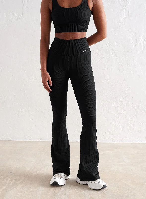 One-Day Only Black Ribbed Seamless Flare Tights