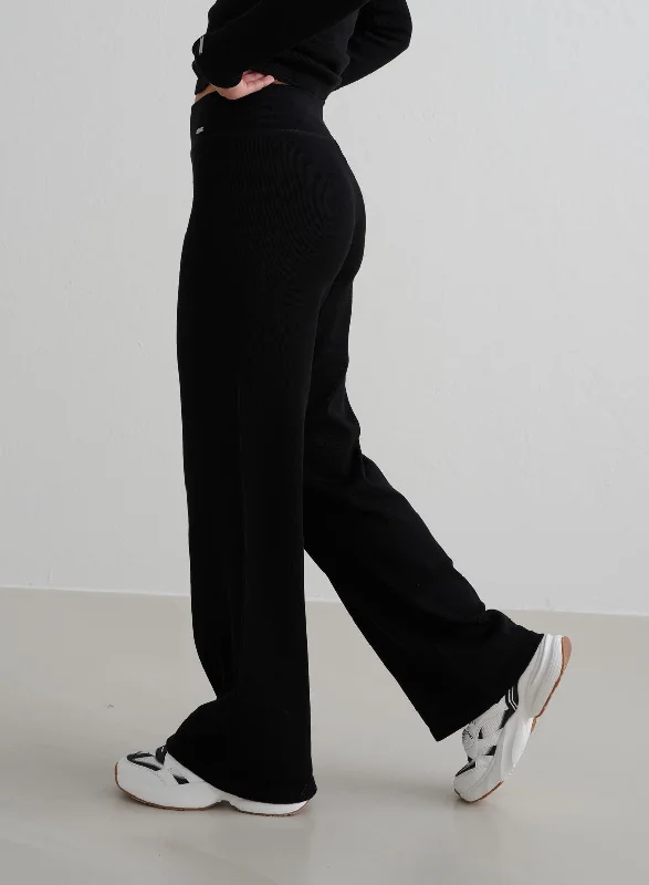 Mega Sale Black Ribbed Wool Petite Wide Pants