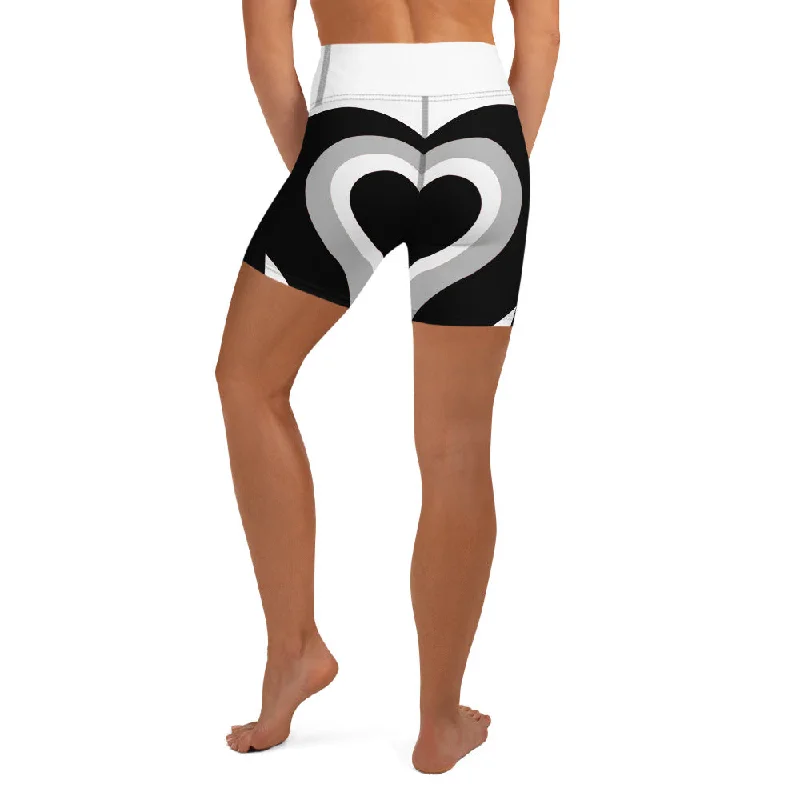 Weekend Savings Spectacular Black & White Heart Shaped Tunnel Yoga Shorts