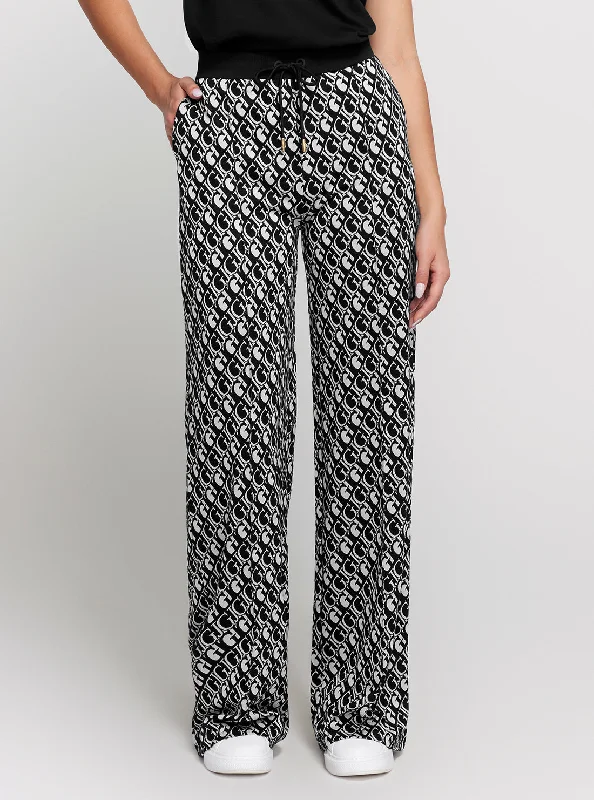 Weekend Deals That Dazzle Black White Logo Straight Long Pant