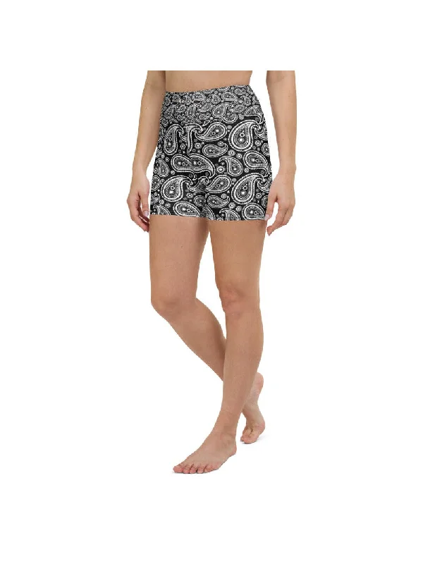 Deal Alert Black & White Paisley Yoga Shorts