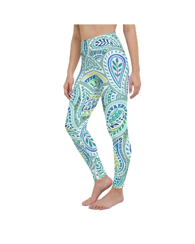 Weekend Discounts You Deserve Blue and Green Paisley Yoga Pants
