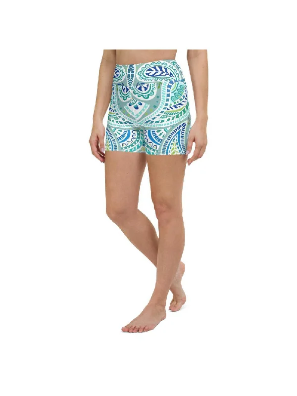 Weekend Steals Await Blue and Green Paisley Yoga Shorts