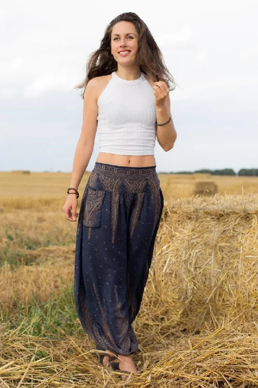 Don't Miss Out Navy Blue Feather Pants