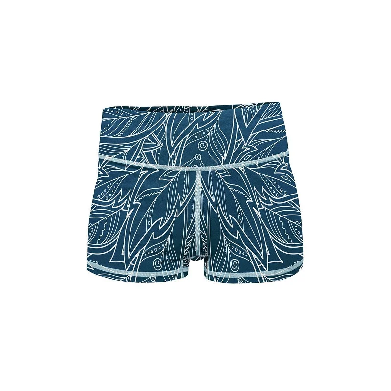 Act Fast Blue Feather Yoga Shorts