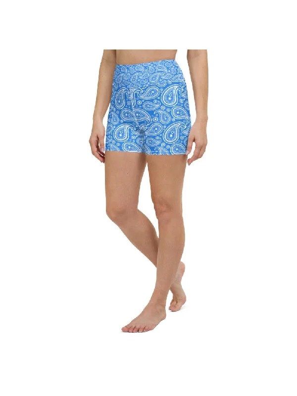 Clearance Sale Blue & White Paisley Yoga Shorts