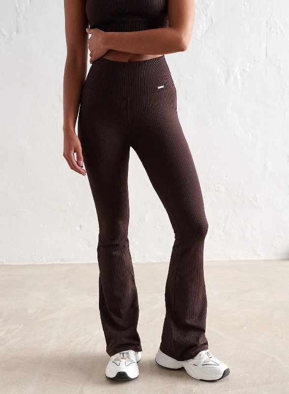 Price Slash Cacao Ribbed Seamless Flare Tights