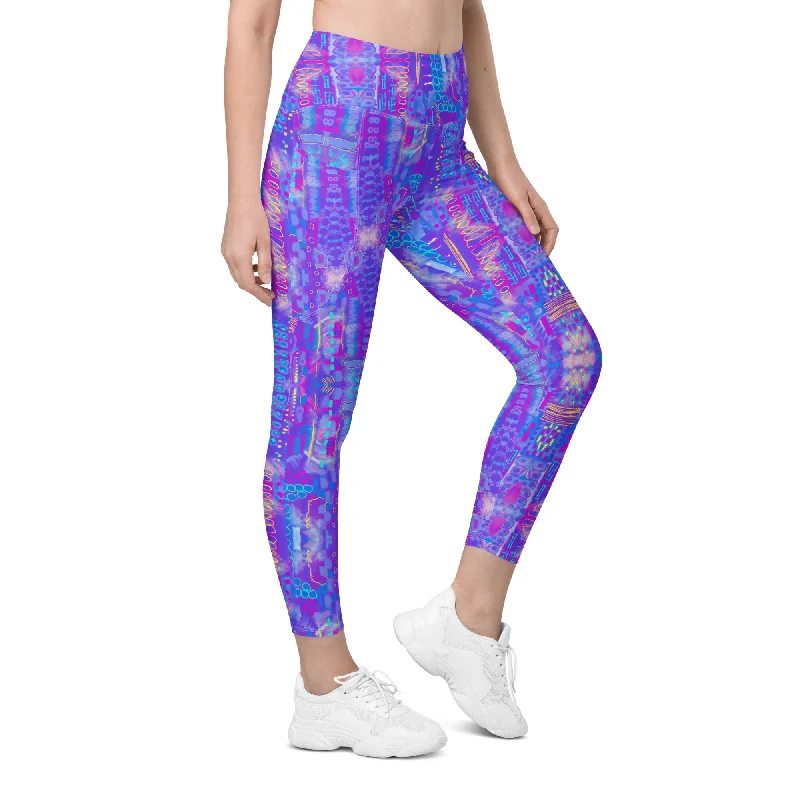 Special Price city sccape purple abstract Leggings with pockets