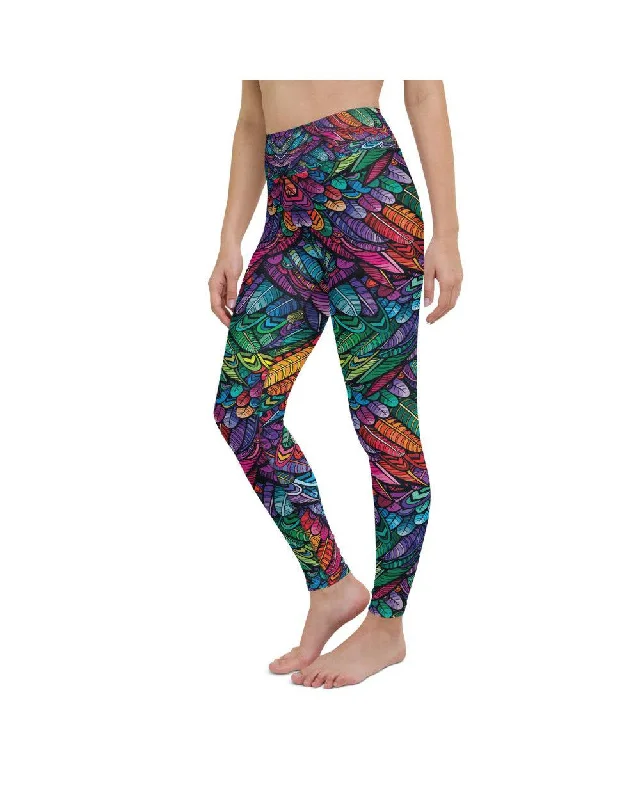 Weekend Savings Delight Colorful Feathers Yoga Pants