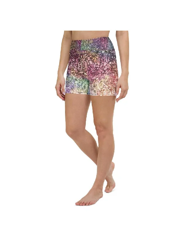 Unwind with Weekend Discounts Colorful Sparkles Yoga Shorts