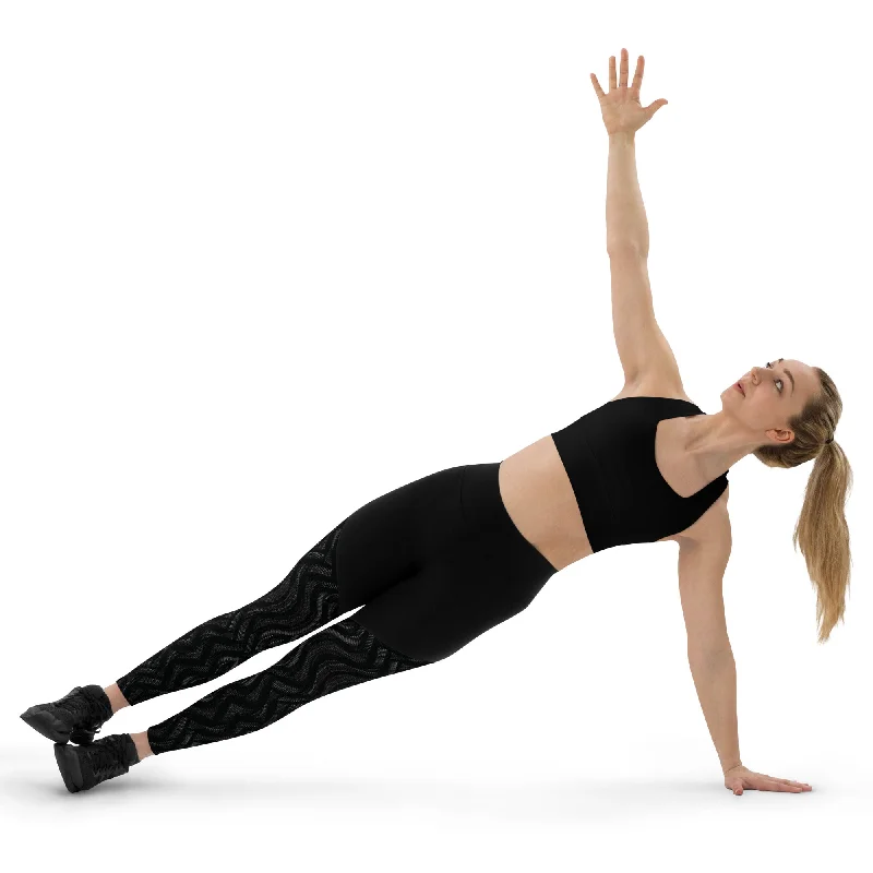 Great Deal Black Zig Zag Compression Fabric yoga pant Sports Leggings with back waist pocket