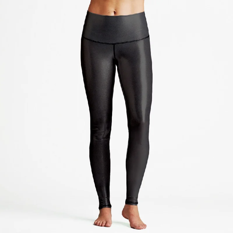 Weekend Offers You Can't Ignore Solid Black Foil High Waist Womens Yoga Leggings