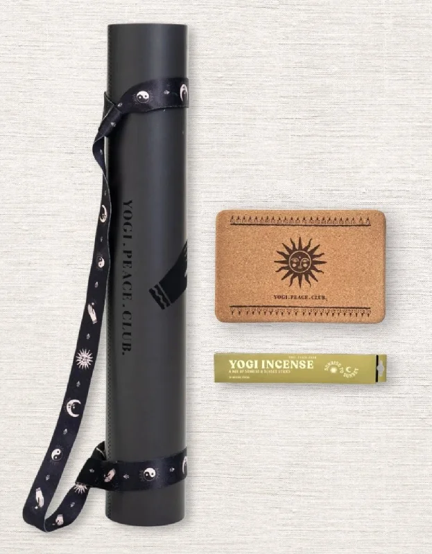 While Supplies Last 5mm Yoga Pack - Black Etched Deluxe Yoga Mat + Block + Strap + Incense