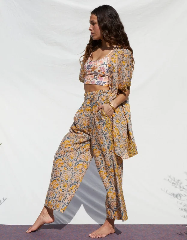 Value Deals Cotton Yoga Pants + Kimono Set Saffron