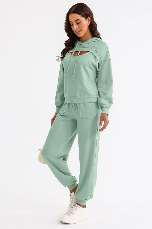 Weekend Deals That Sparkle Cutout Drawstring Hoodie and Joggers Active Set