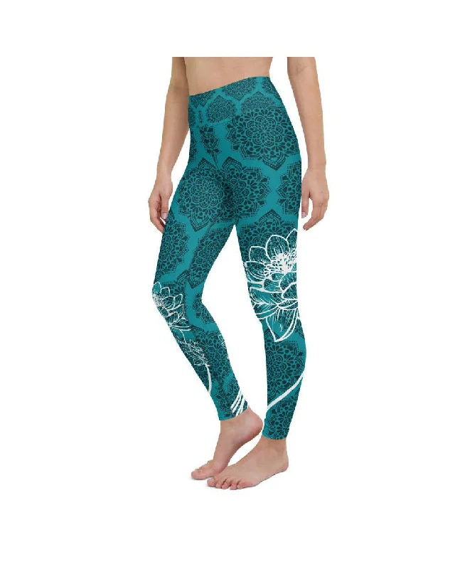 Limited Supply Cyan Blue Lotus Yoga Pants