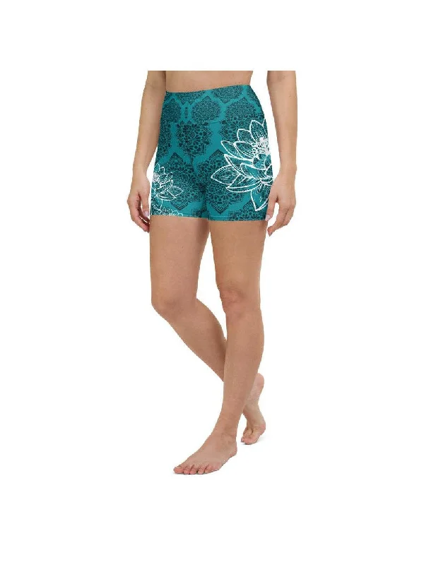 Online Deal Cyan Blue Lotus Yoga Shorts