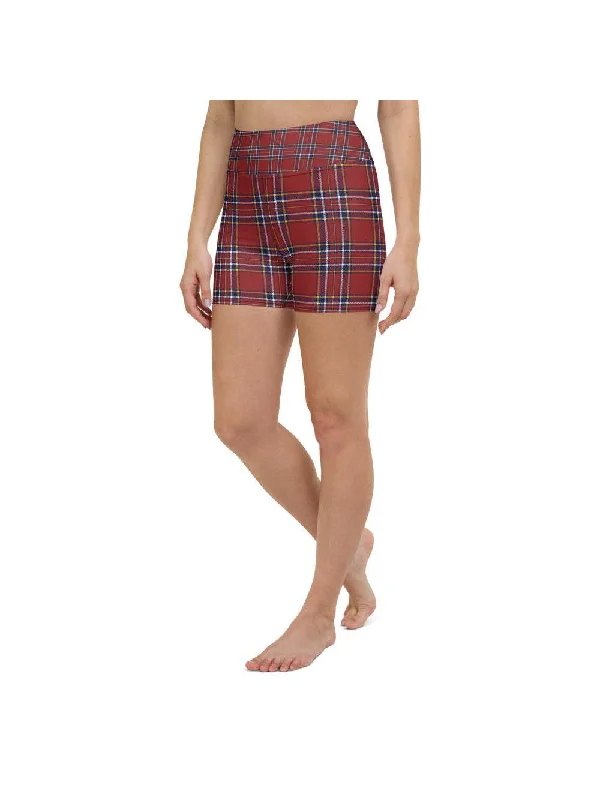 Final Offer Deep Red Tartan Yoga Shorts